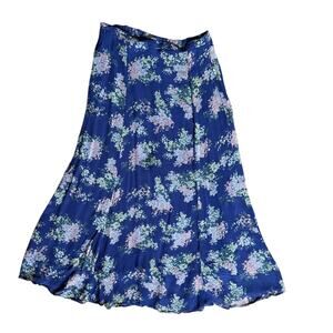 Vintage y2k A-Line Blue & Pink Flower Print  Midi Skirt Size Small